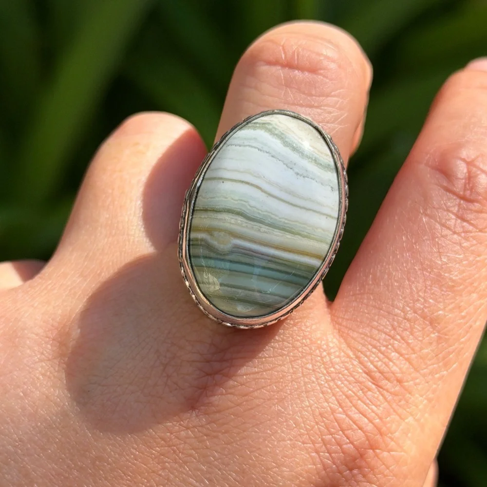 Size 8 925 silver plated imperial jasper ring‎ 0483